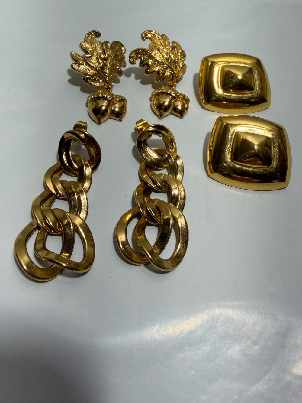 Vintage Three Gold Tone Pairs Of Earrings